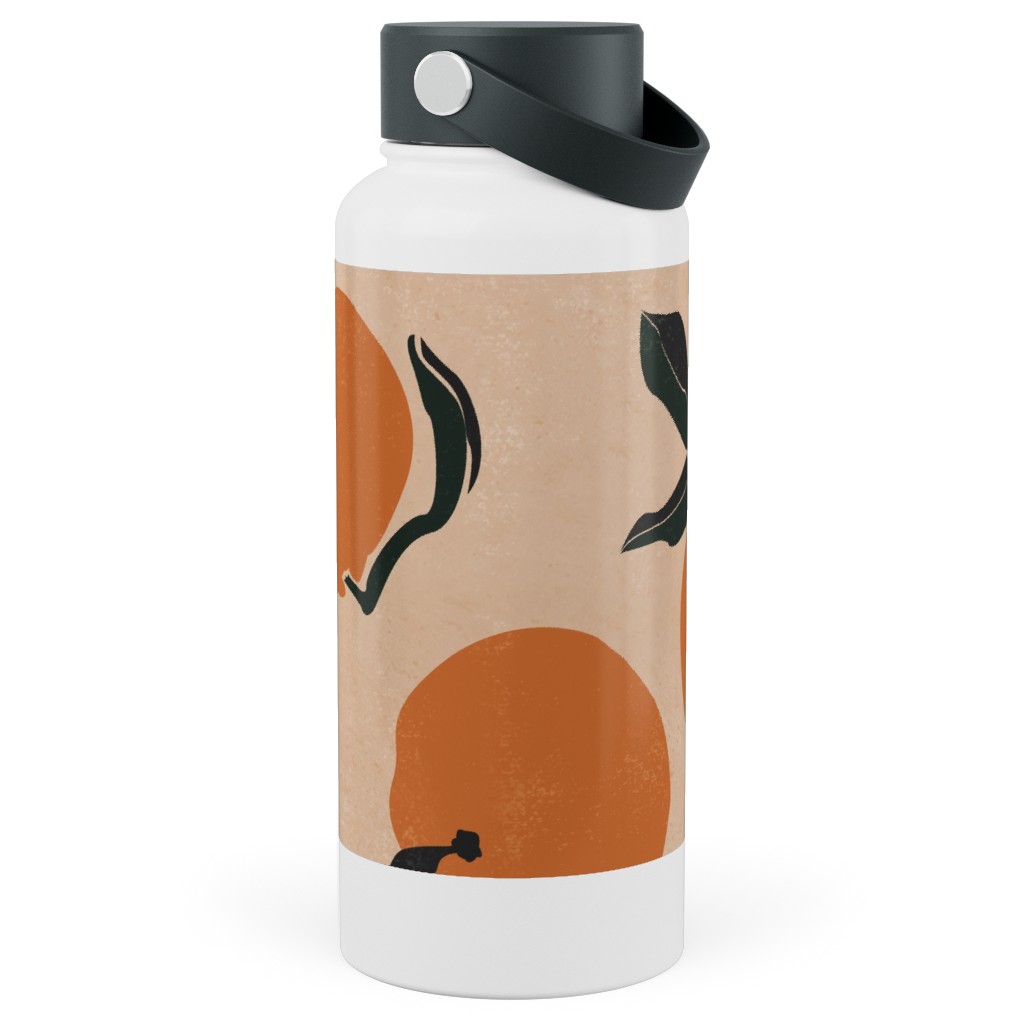 Mid-Century Clementines - Sandy Beige Stainless Steel Wide Mouth Water Bottle, 30oz, Wide Mouth, Orange, Orange