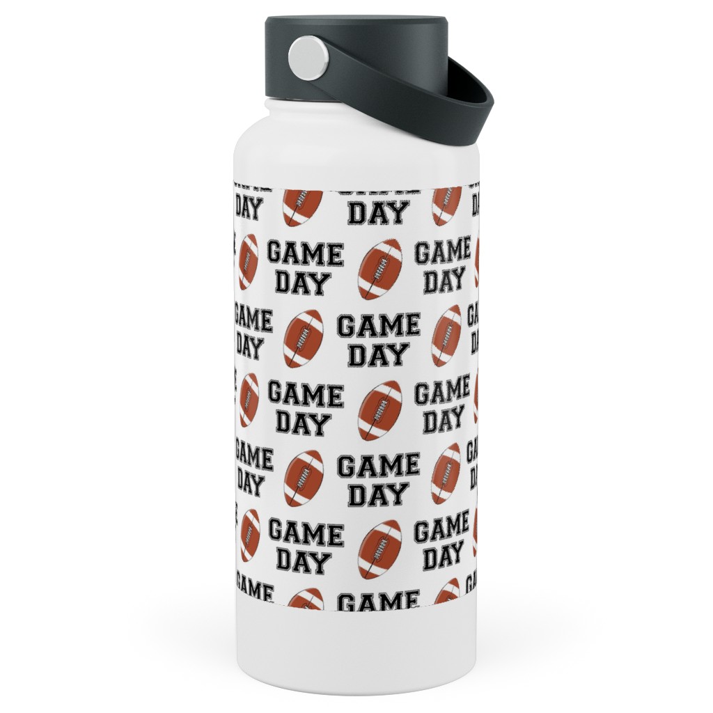 Game Day - College Football - Black and White Stainless Steel Wide Mouth Water Bottle, 30oz, Wide Mouth, Brown