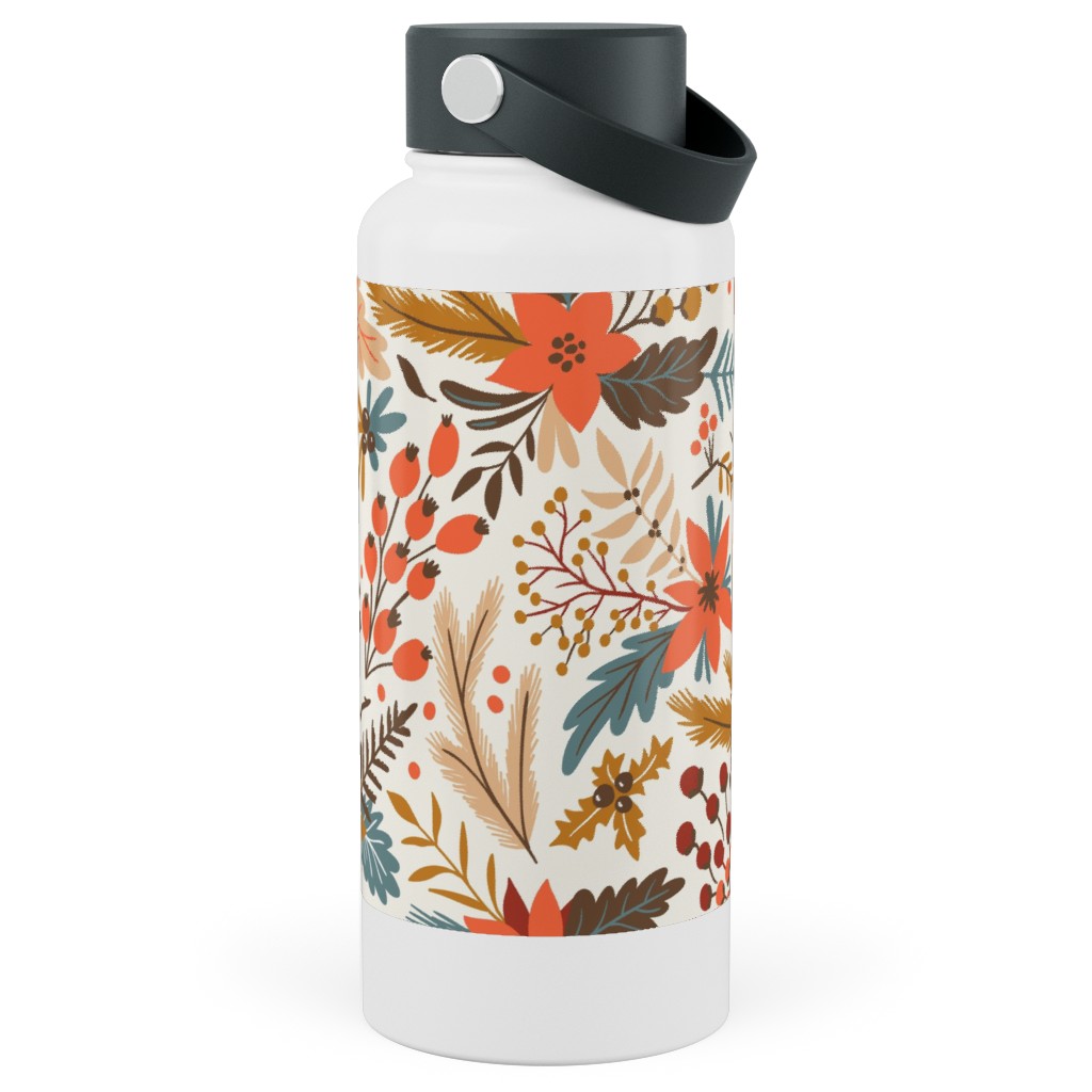 Christmas Flowers - Multi Stainless Steel Wide Mouth Water Bottle, 30oz, Wide Mouth, Multicolor