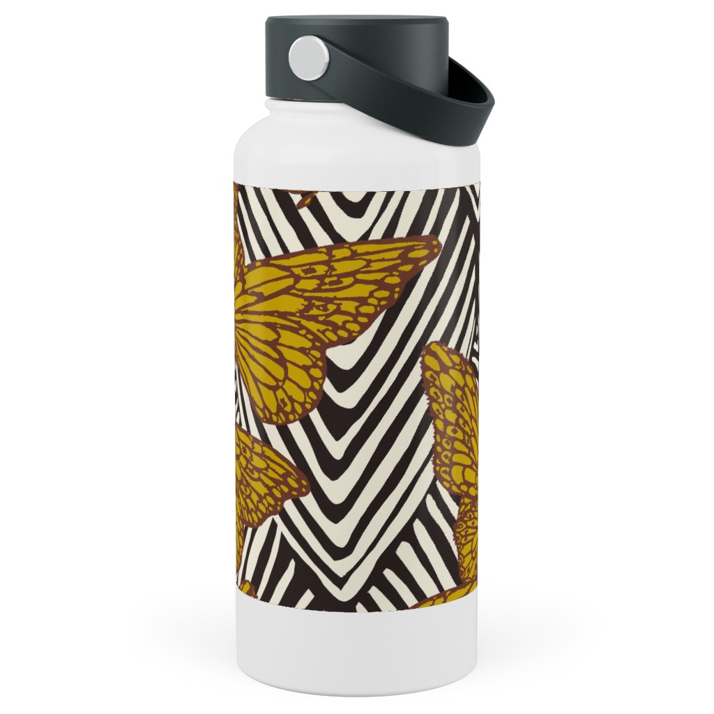 Enchanted Butterfly - Gold Stainless Steel Wide Mouth Water Bottle, 30oz, Wide Mouth, Yellow