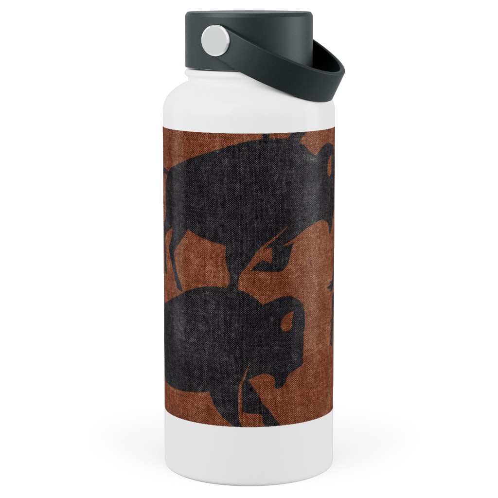 Bison Stampede - Inkwell on Brandywine Stainless Steel Wide Mouth Water Bottle, 30oz, Wide Mouth, Brown