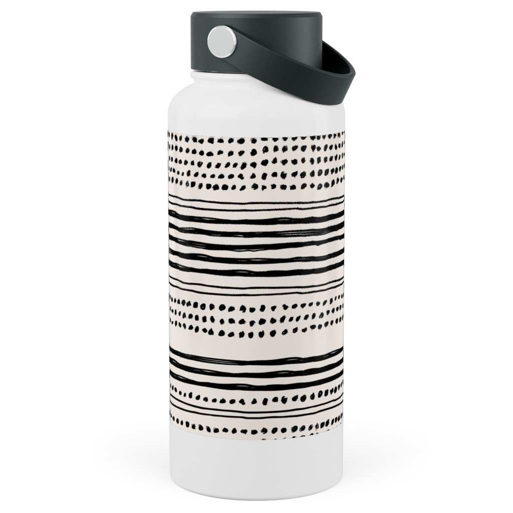 Minimal Mudcloth Stainless Steel Wide Mouth Water Bottle, 30oz, Wide Mouth, Beige