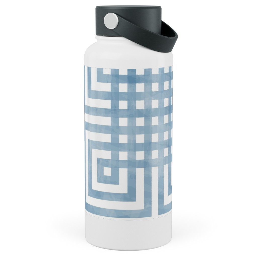 Square Grid - Blue Stainless Steel Wide Mouth Water Bottle, 30oz, Wide Mouth, Blue