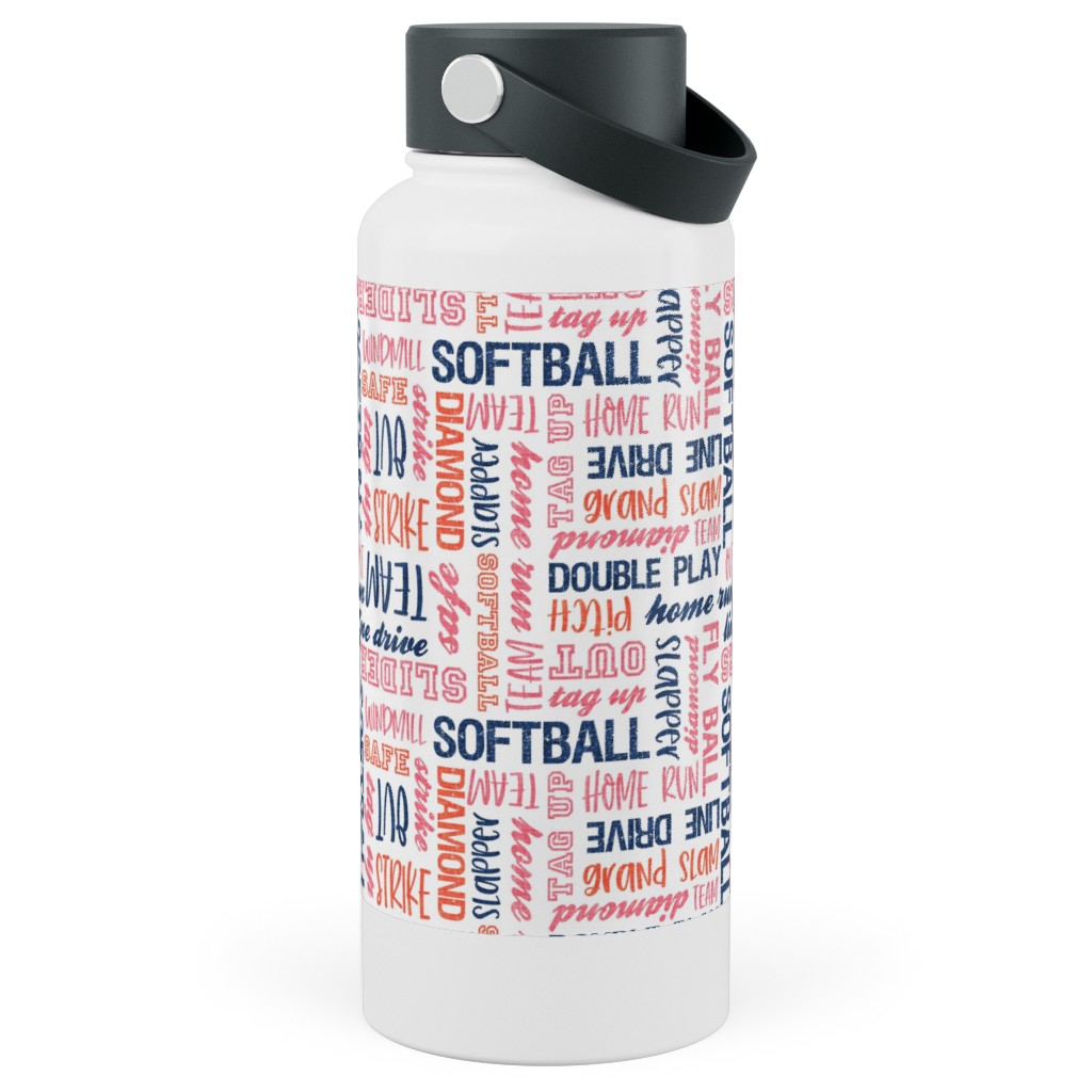 All Things Softball - Softball Typography - Pink Orange Blue Stainless Steel Wide Mouth Water Bottle, 30oz, Wide Mouth, Pink