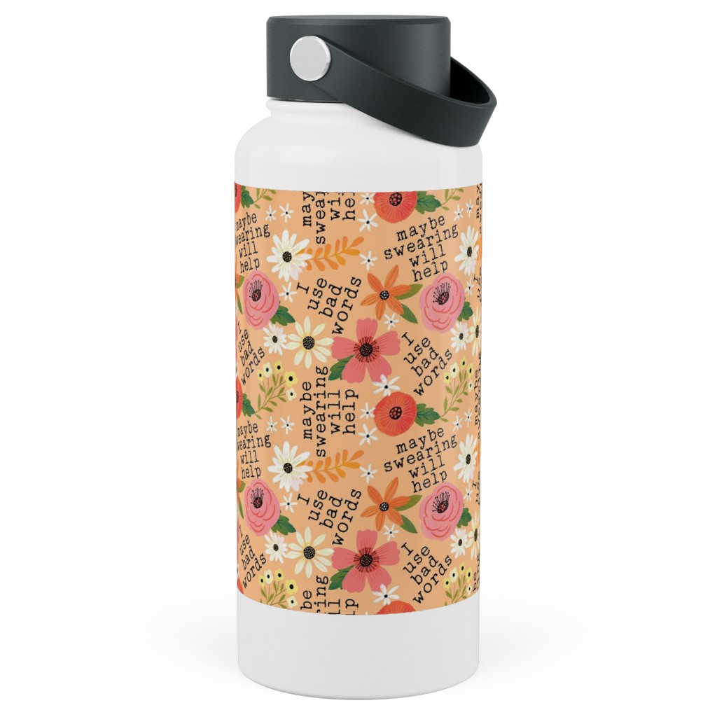 Maybe Swearing Will Help - Florai - Peach Stainless Steel Wide Mouth Water Bottle, 30oz, Wide Mouth, Orange, Orange