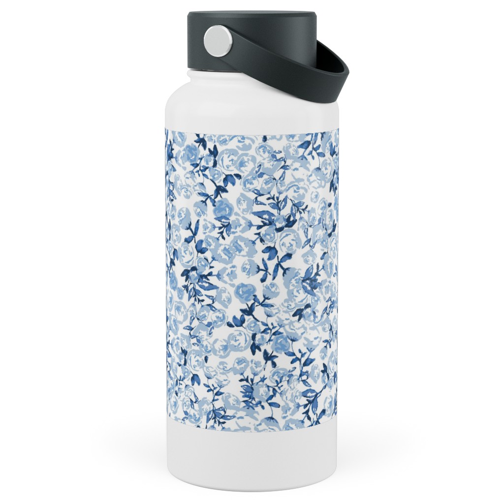 a Thousand Roses - Blue Stainless Steel Wide Mouth Water Bottle, 30oz, Wide Mouth, Blue