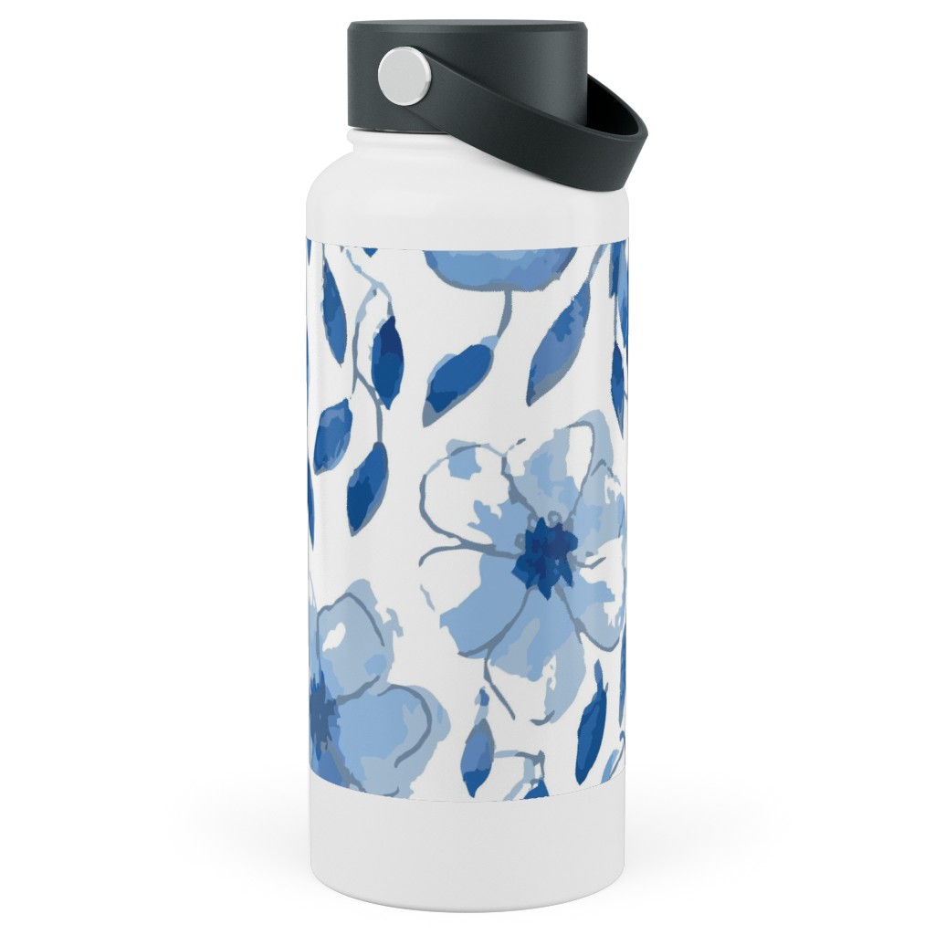 the Flow of the Garden - Blue Stainless Steel Wide Mouth Water Bottle, 30oz, Wide Mouth, Blue, True Blue