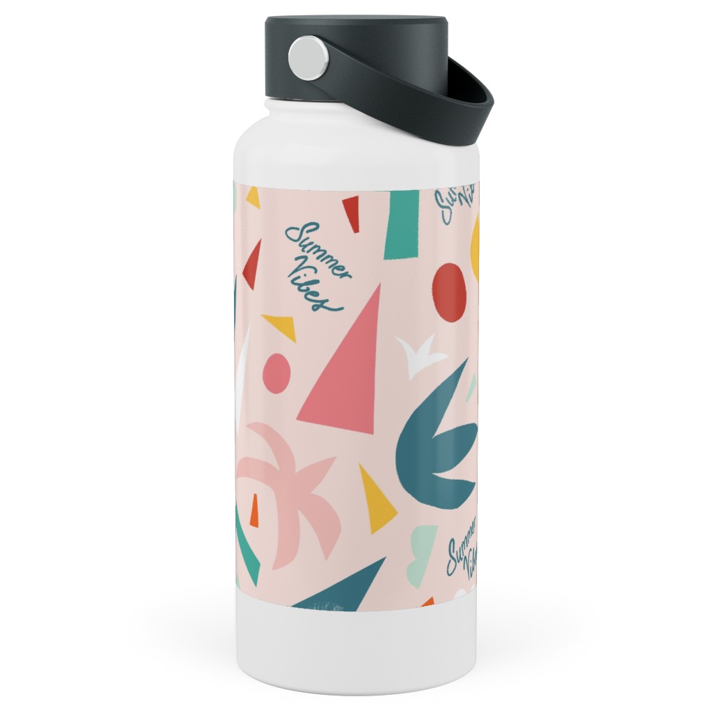 Summer Vibes Collage Stainless Steel Wide Mouth Water Bottle, 30oz, Wide Mouth, Pink