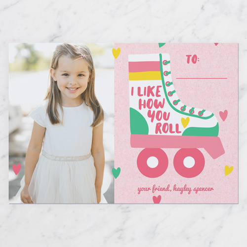 On a Roll Valentine's Card, Pink, 100% Recycled Cardstock , Square, Honeysuckle