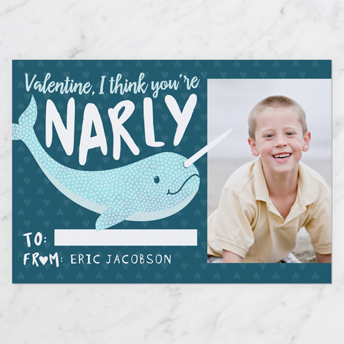 You're Narly Valentine's Card, Blue, Pearl Shimmer Cardstock, Square