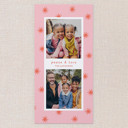 Starburst Smiles Holiday Card, Pink, 4x8 Flat, Holiday, Pearl Shimmer Cardstock, Square