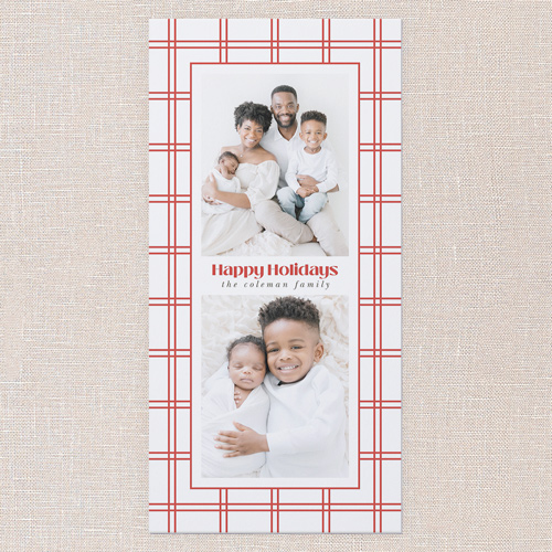 Windowpane Wishes Holiday Card, Red, 4x8 Flat, Holiday, Pearl Shimmer Cardstock, Square