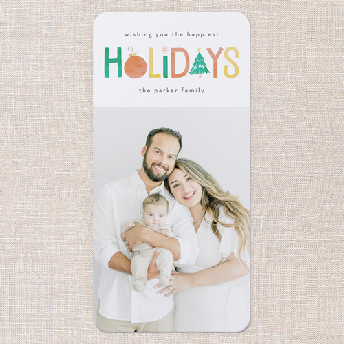 Whimsical Icons Holiday Card, White, 4x8 Flat, Holiday, Pearl Shimmer Cardstock, Rounded