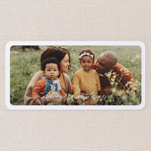 Signature Script Holiday Card, White, 4x8 Flat, Christmas, 100% Recycled Cardstock , Rounded, White