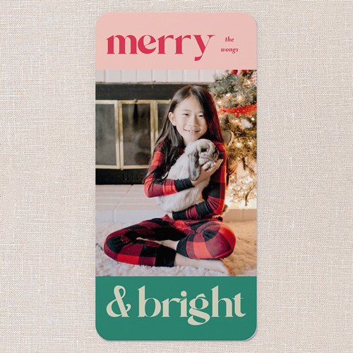 Very Merry Vibes Christmas Card, Red, 4x8 Flat, Christmas, Pearl Shimmer Cardstock, Rounded