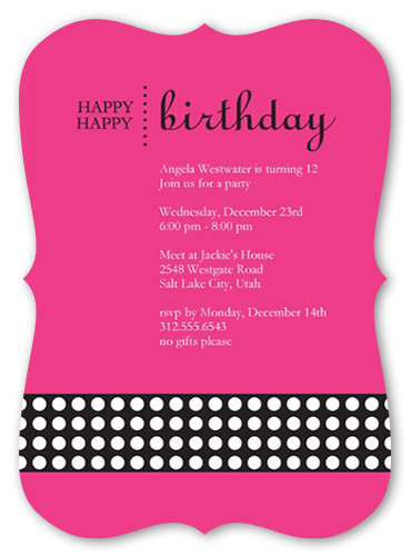 Happy Pink Party Invitation, Pink, Matte, Signature Smooth Cardstock, Bracket