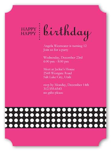 Happy Pink Party Invitation, Pink, Matte, Signature Smooth Cardstock, Ticket
