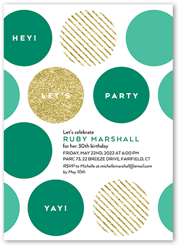 Big Bold Dots Party Invitation, Green, 5x7 Flat, 100% Recycled Cardstock ?, Square