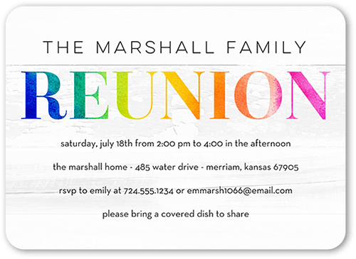 Rainbow Reunion Party Invitation, White, 5x7 Flat, Standard Smooth Cardstock, Rounded
