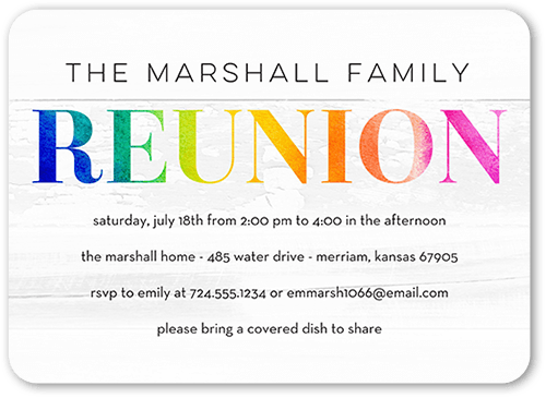 Rainbow Reunion Party Invitation, White, 5x7 Flat, Pearl Shimmer Cardstock, Rounded