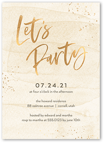 Confetti Bash Party Invitation, White, 5x7 Flat, 100% Recycled Cardstock , Square, Almond