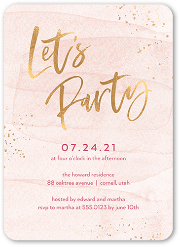 Confetti Bash Party Invitation, Pink, 5x7 Flat, Standard Smooth Cardstock, Rounded