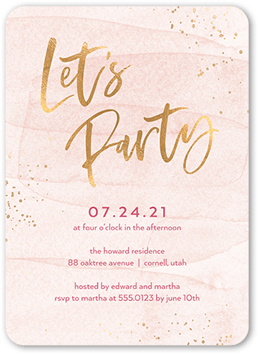 Confetti Bash Party Invitation, Pink, 5x7 Flat, 100% Recycled Cardstock , Rounded
