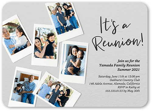 Snapshot Reunion Party Invitation, Grey, 5x7 Flat, Pearl Shimmer Cardstock, Rounded, Silver Lining