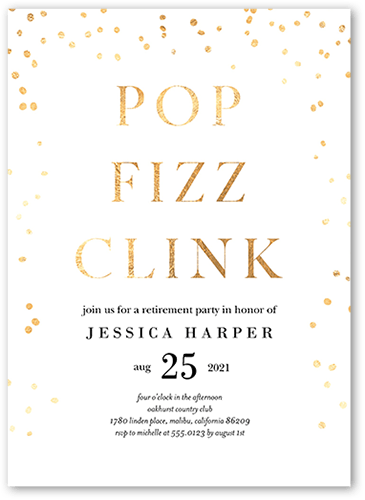 Fizz Clink Party Invitation, White, 5x7 Flat, Pearl Shimmer Cardstock, Square, White