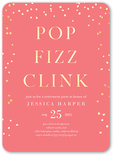 Fizz Clink Party Invitation, Pink, 5x7 Flat, Matte, Signature Smooth Cardstock, Rounded, Wild Posies
