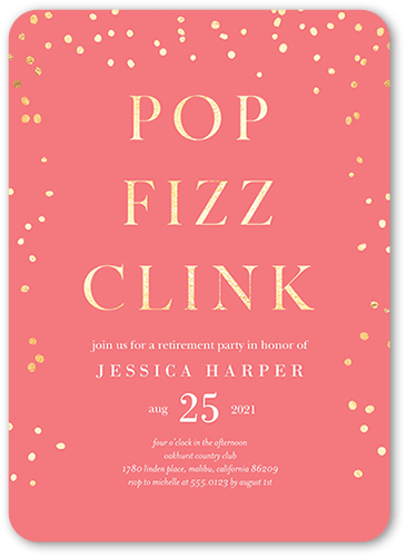 Fizz Clink Party Invitation, Pink, 5x7 Flat, Pearl Shimmer Cardstock, Rounded