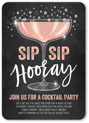 Sip Sip Party Invitation, Pink, 5x7, Standard Smooth Cardstock, Rounded