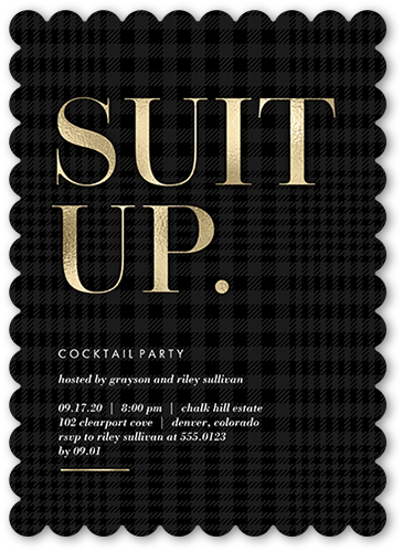 Fancy Up Party Invitation, Yellow, 5x7 Flat, Pearl Shimmer Cardstock, Scallop