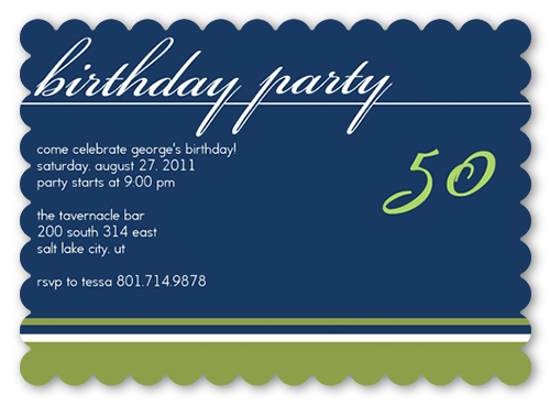 Birthday Navy Party Invitation, Blue, Pearl Shimmer Cardstock, Scallop