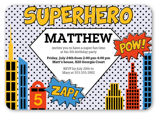 Superhero Birthday Invitation, Yellow, Matte, Signature Smooth Cardstock, Rounded