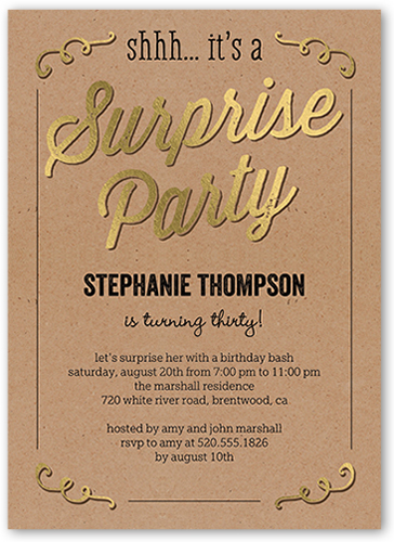 Sweet Surprise Birthday Invitation, Beige, Pearl Shimmer Cardstock, Square