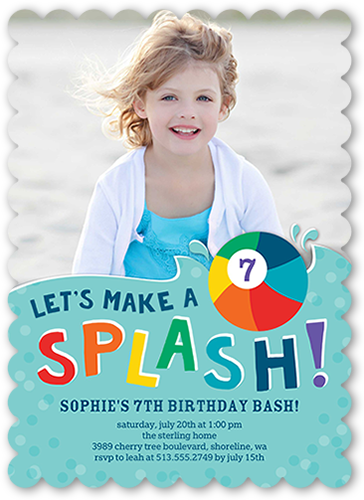 Wet And Wild Birthday Invitation, Blue, Pearl Shimmer Cardstock, Scallop