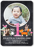 animal festivities girl birthday invitation 5x7 flat