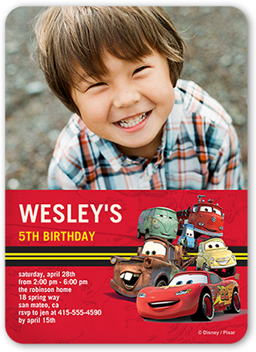 Disney-Pixar Cars Racetrack Birthday Invitation, Red, 100% Recycled Cardstock , Rounded