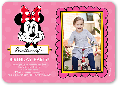 Disney Minnie Mouse Dots Birthday Invitation, Pink, 100% Recycled Cardstock , Rounded