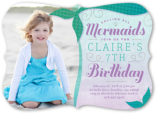 Mermaid Party Birthday Invitation, Green, Matte, Signature Smooth Cardstock, Bracket