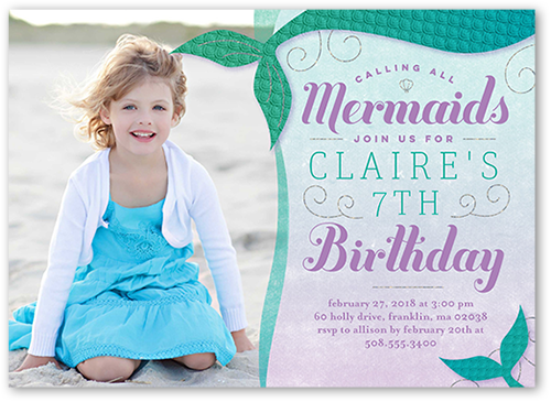 Mermaid Party Birthday Invitation, Green, Matte, Signature Smooth Cardstock, Square