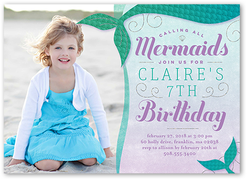 Mermaid Party Birthday Invitation, Green, Standard Smooth Cardstock, Square