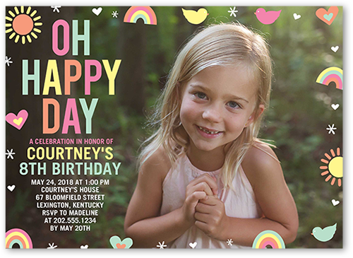 Pastel Happy Day Birthday Invitation, Pink, White, Matte, Luxe Double-Thick Cardstock, Square