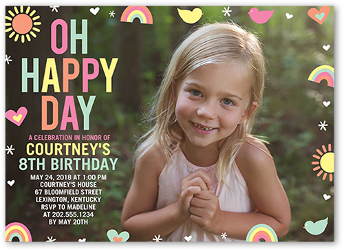 Pastel Happy Day Birthday Invitation, Pink, Luxe Double-Thick Cardstock, Square