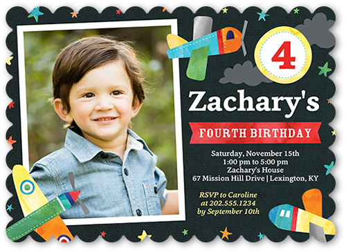 Airplane Spectacle Birthday Invitation, Grey, Matte, Signature Smooth Cardstock, Scallop