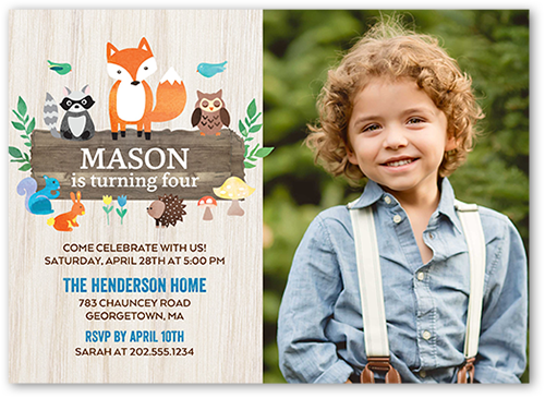 Woodland Wishes Boy Birthday Invitation, Grey, Pearl Shimmer Cardstock, Square