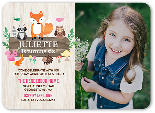Woodland Wishes Girl Birthday Invitation, Grey, Standard Smooth Cardstock, Rounded