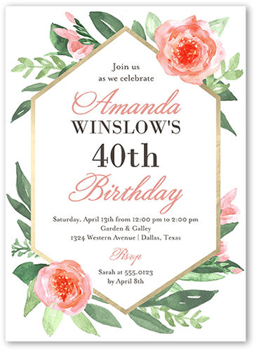 Blushing Birthday Birthday Invitation, Pink, 5x7 Flat, Pearl Shimmer Cardstock, Square