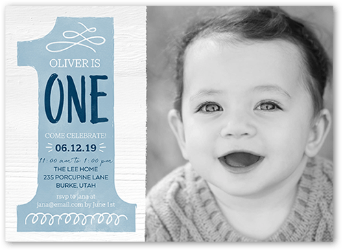 Onederful Boy Birthday Invitation, Blue, 5x7 Flat, Pearl Shimmer Cardstock, Square